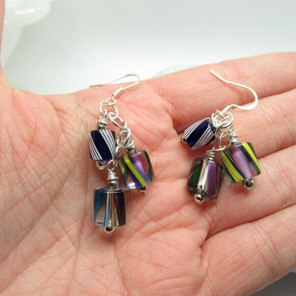 Cane glass mix dangle earrings - Picture 7 of 10